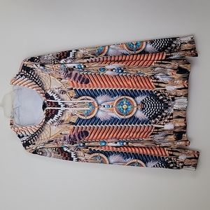 Native American Multicolored Print Long Sleeve Hoodie Mens L